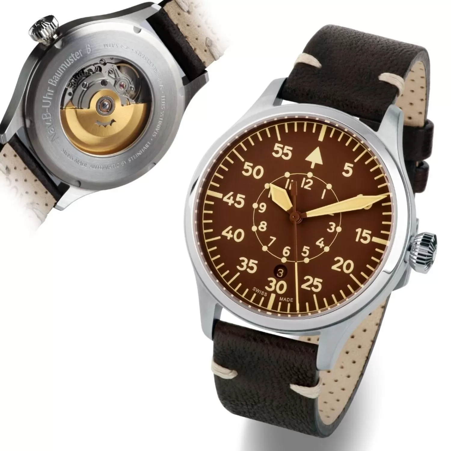 Nav B-Uhr 42 Vintage Brun B-Muster*Steinhart Watches Cheap