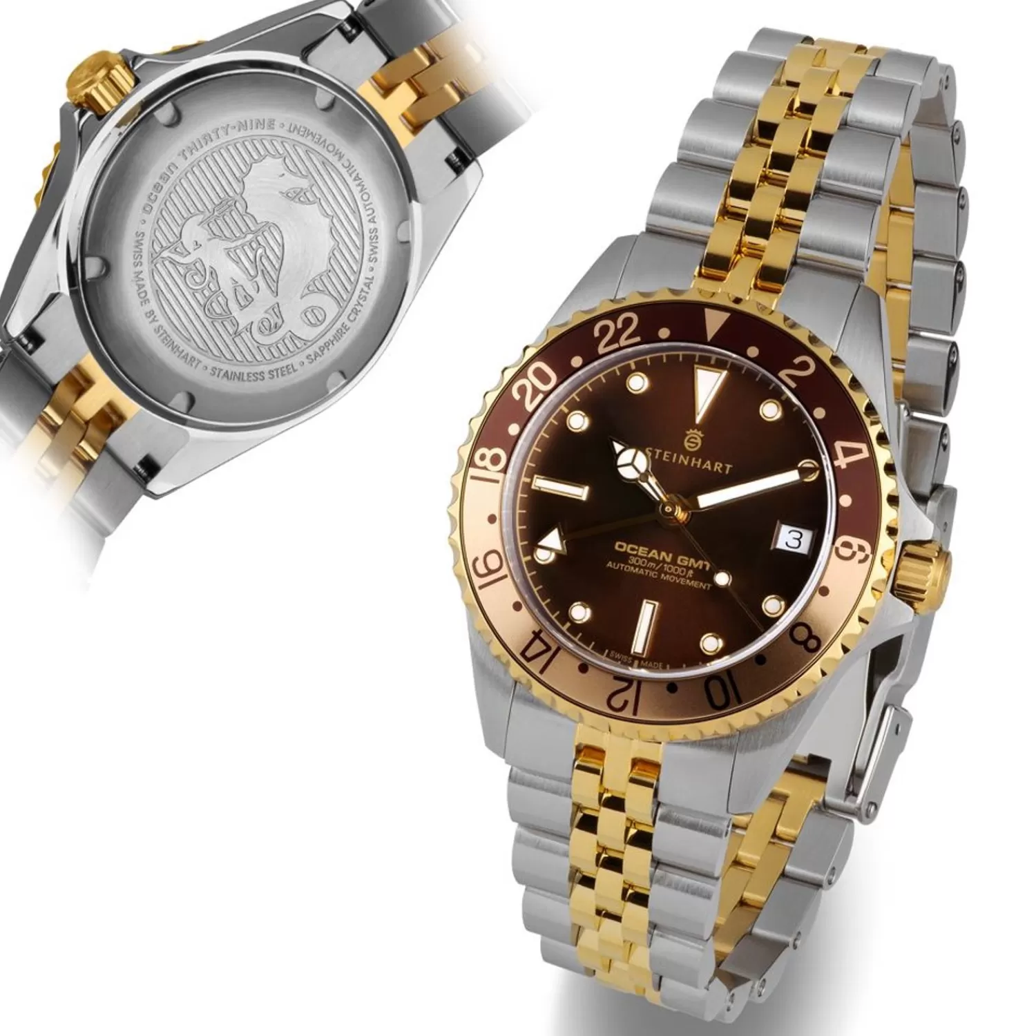 Ocean 39 Gmt.2 Two-Tone Chocolate Diver Watch*Steinhart Watches Fashion