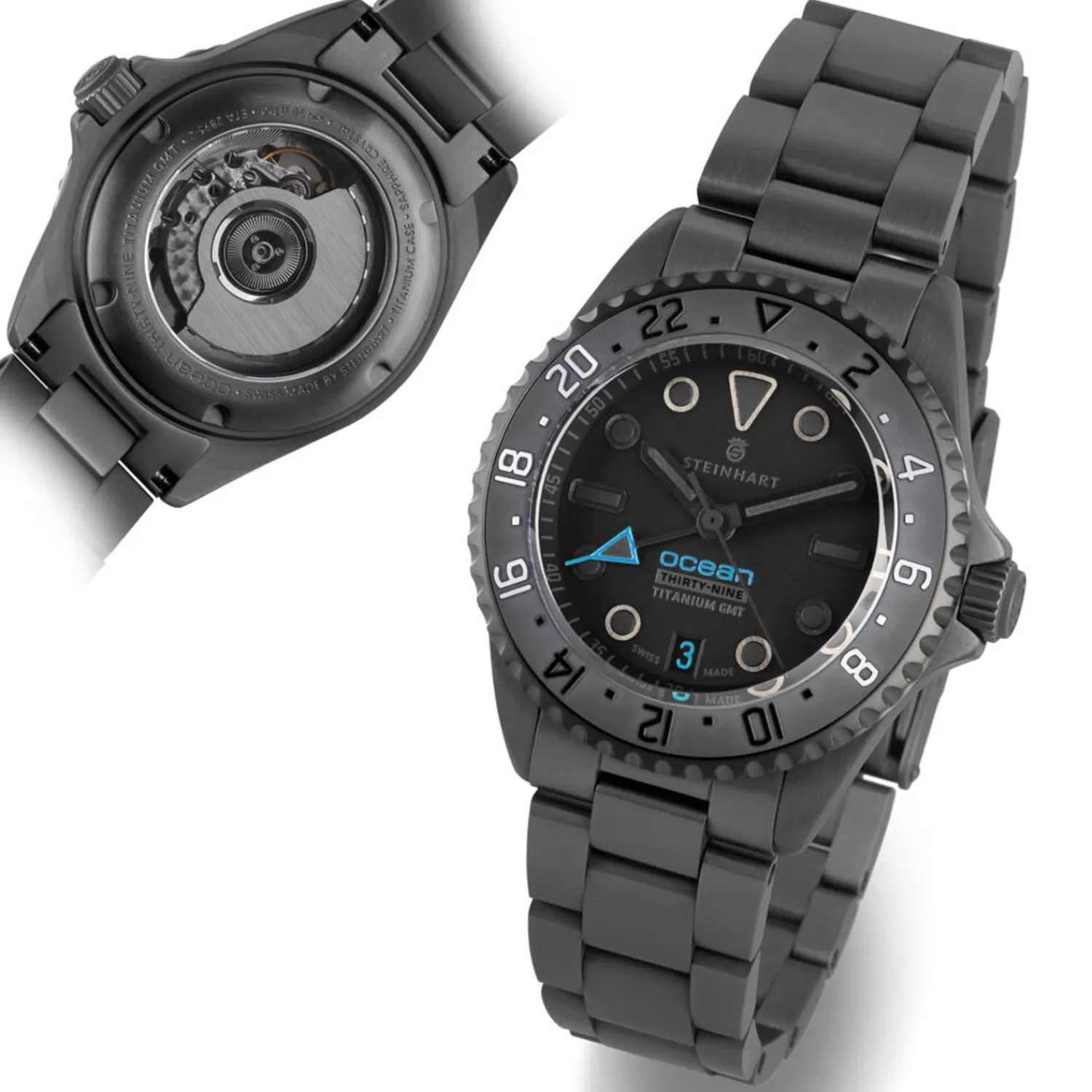 Ocean 39 Titanium Gmt Phantom Blue*Steinhart Watches Clearance
