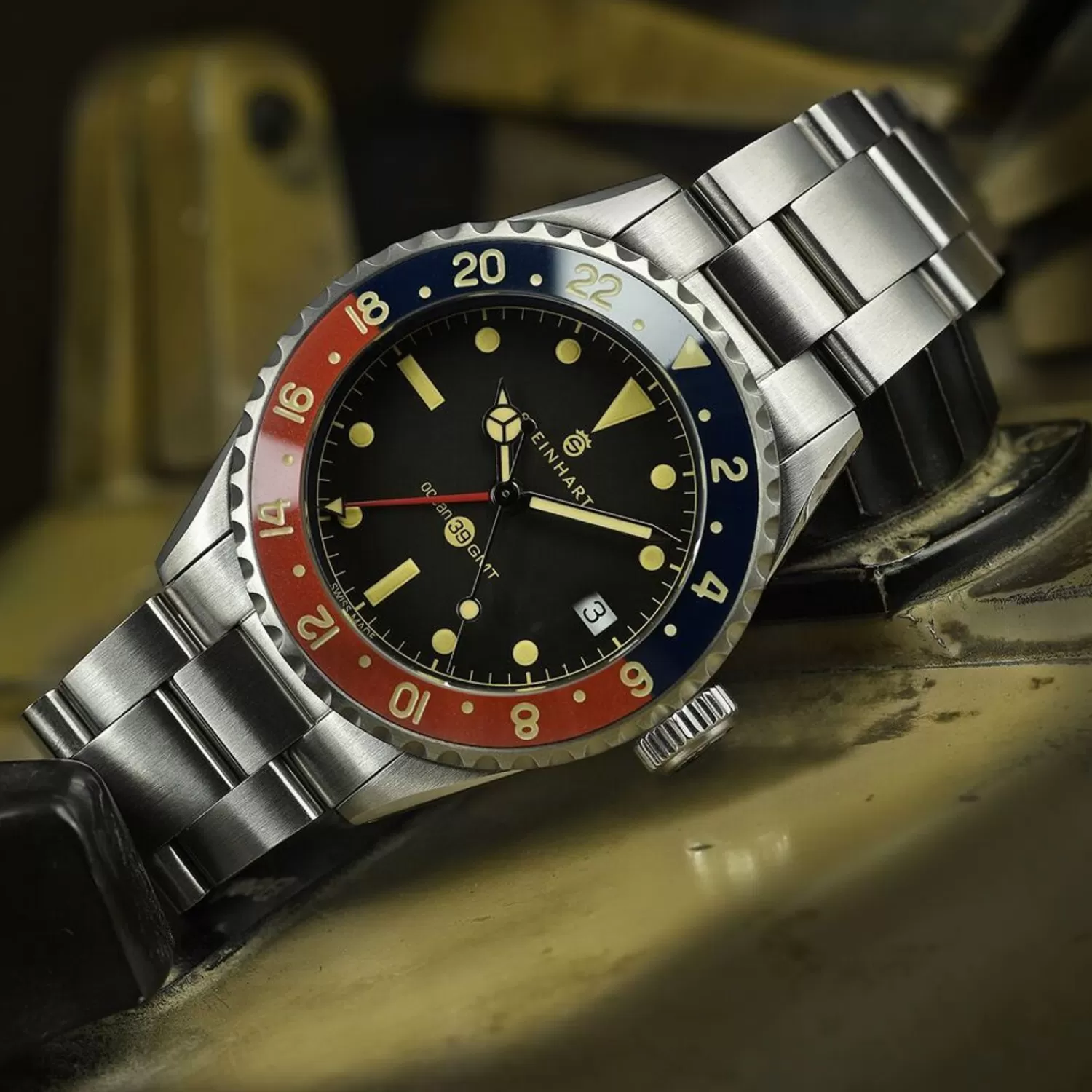 Ocean 39 Vintage Gmt Premium Bla-Rod Keramisk Dykkerur*Steinhart Watches Flash Sale
