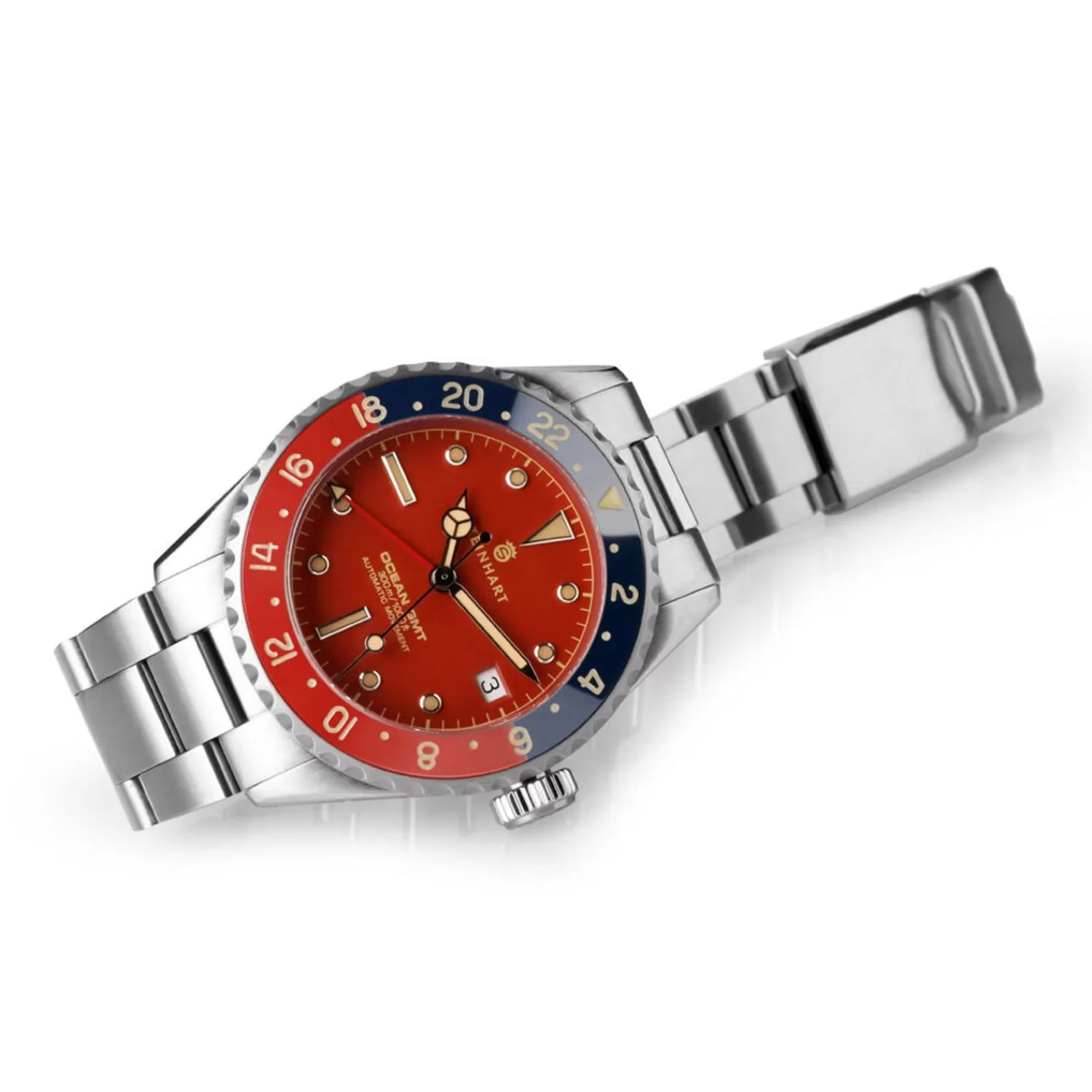 Ocean 39 Vintage Gmt Premium Rod Keramisk Dykkerur*Steinhart Watches Outlet