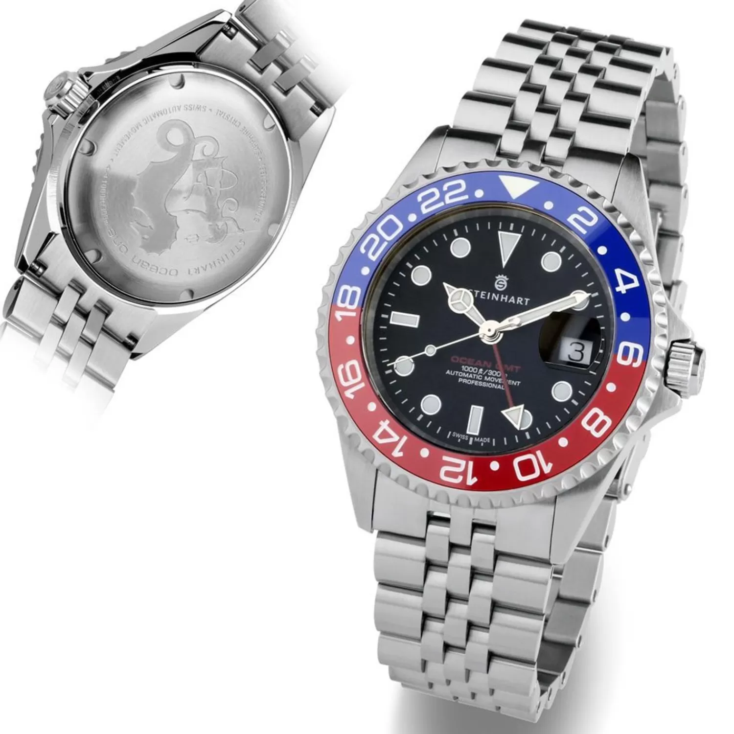 Ocean One Gmt Bla-Rod. 2 Keramisk Dykkerur*Steinhart Watches Sale